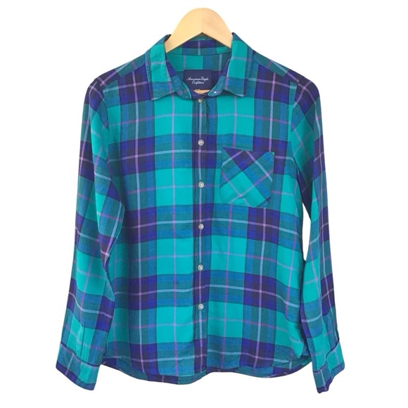 American Eagle Plaid Button Up Long Sleeve - Picture 1 of 5
